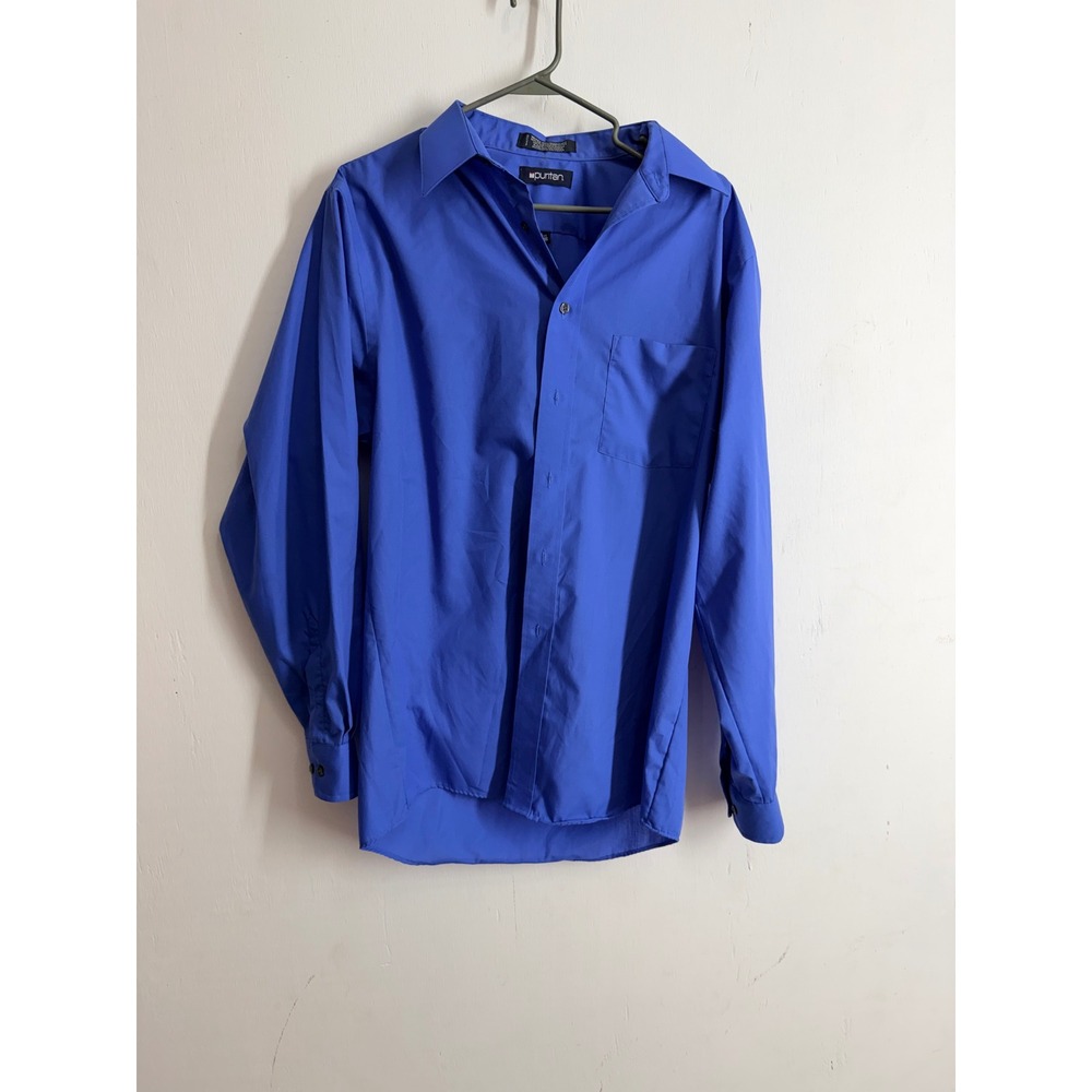 Puritan Mens Royal Blue Dress Shirt Wrinkle Free Button Down 15.5 34/35